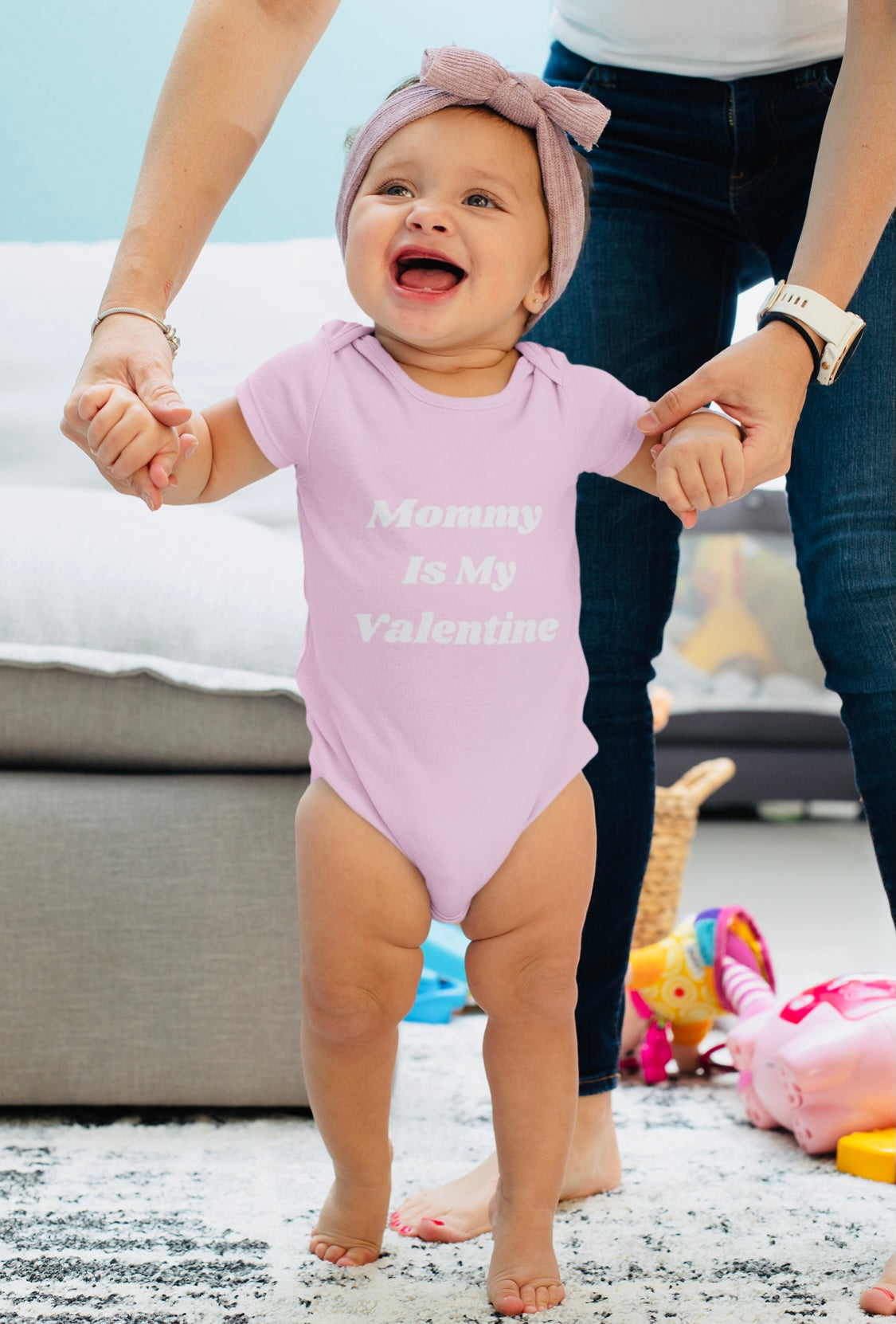 MOMMY IS MY VALENTINE Baby Short Sleeve Pink Onesie