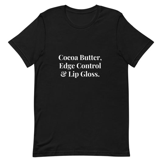 COCO BUTTER, EDGE CONTROL & LIP GLOSS Short-Sleeve Black Tee